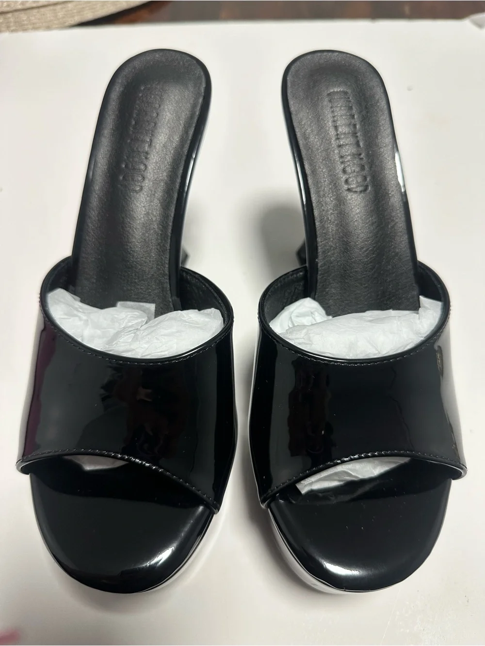 Black Patent Platform Mule Heels